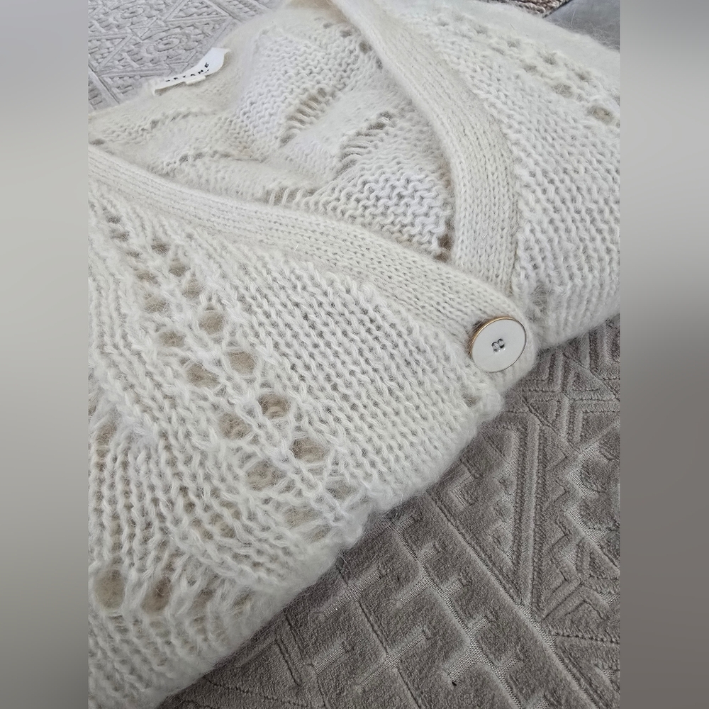 SÉZANE Dereck Fancy Knit Mohair Pointelle Cardigan Ivory Ecru S Like New RARE - Picture 9 of 12